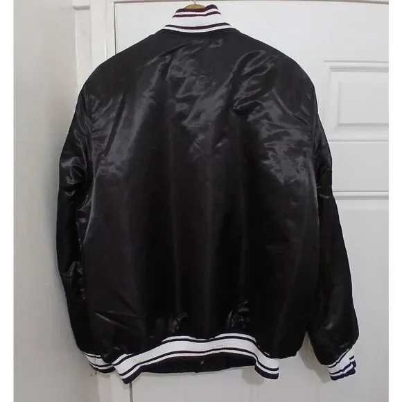 Mens large vintage starter satin bomber jacket black baseball varsity